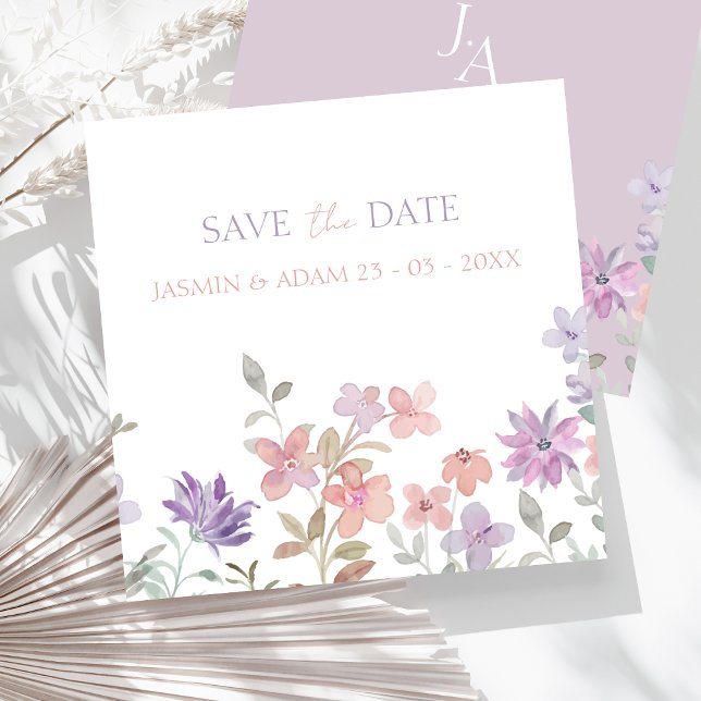 Reserva La Fecha Boda elegante de flores silvestres de lavanda rosa (Elegant Lavender Pink Whimsical Wildflower Wedding Save The Date Card)