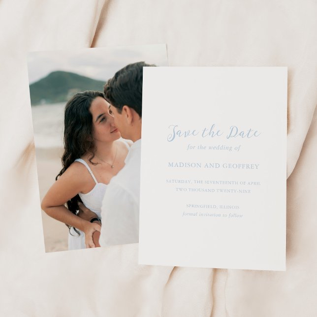 Reserva La Fecha Boda elegante de guiones negrita Powder Blue Photo (Subido por el creador)