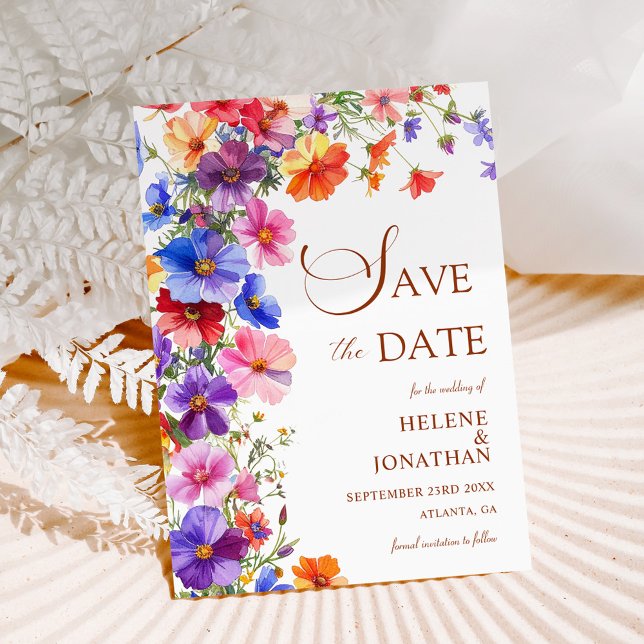 Reserva La Fecha Boda elegante de jardín de flores silvestres boho  (Elegant Boho Chic Wildflower Garden Wedding Save The Date)