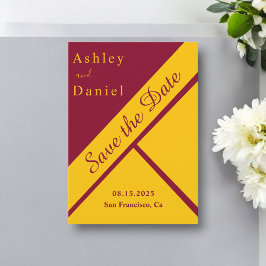 Reserva La Fecha Boda Elegante De Lujo Borgoña Y Dorado De Oro