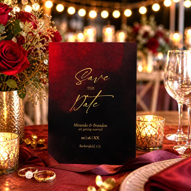 Reserva La Fecha Boda elegante de oro, negro y rojo (Subido por el creador)