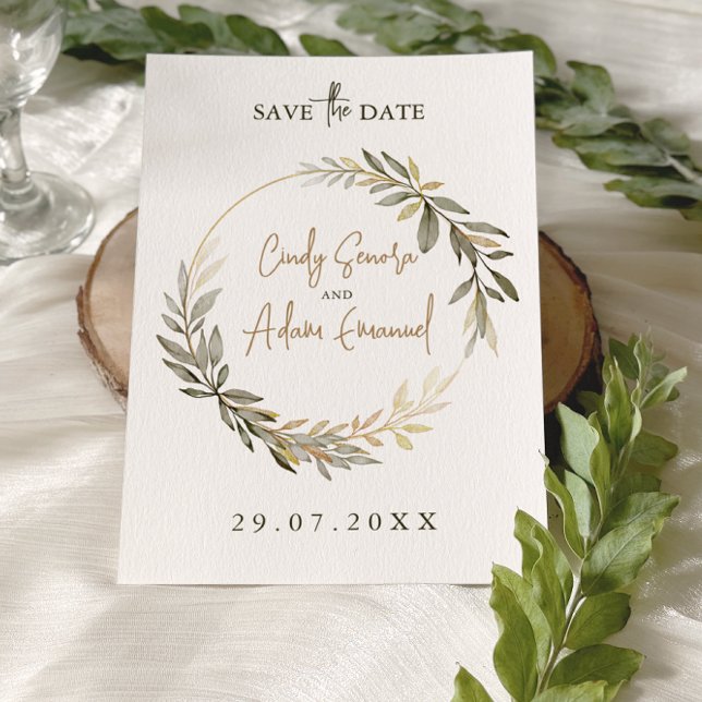 Reserva La Fecha Boda elegante de oro y vegetación (Subido por el creador)