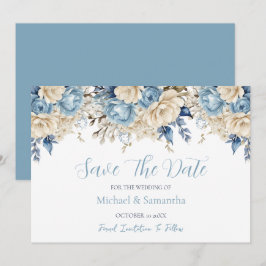Reserva La Fecha Boda elegante de rosa azul y marfil