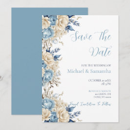 Reserva La Fecha Boda elegante de rosa azul y marfil