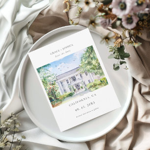 Reserva La Fecha Boda elegante en capilla Manor acuarela