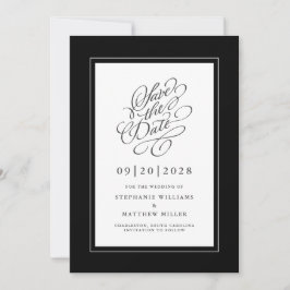Reserva La Fecha Boda elegante en negro y blanco con fuente caligrá
