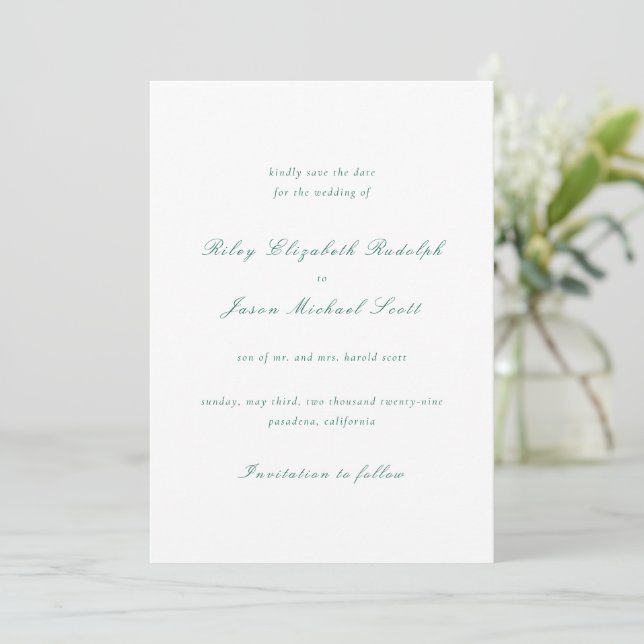 Reserva La Fecha Boda elegante esmeralda verde limpia (Anverso de pie)