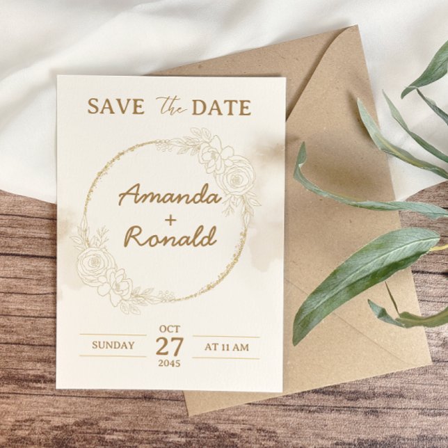 Reserva La Fecha Boda elegante floral de oro blanco (Subido por el creador)