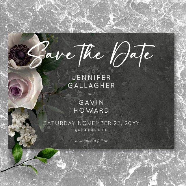 Reserva La Fecha Boda elegante floral elegante de carbón vegetal (Charcoal Gray Elegant Floral Modern Wedding Save The Date)