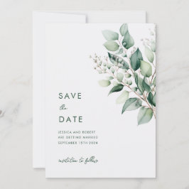 Reserva La Fecha Boda elegante minimalista con vegetación de eucali