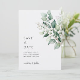 Reserva La Fecha Boda elegante minimalista con vegetación de eucali