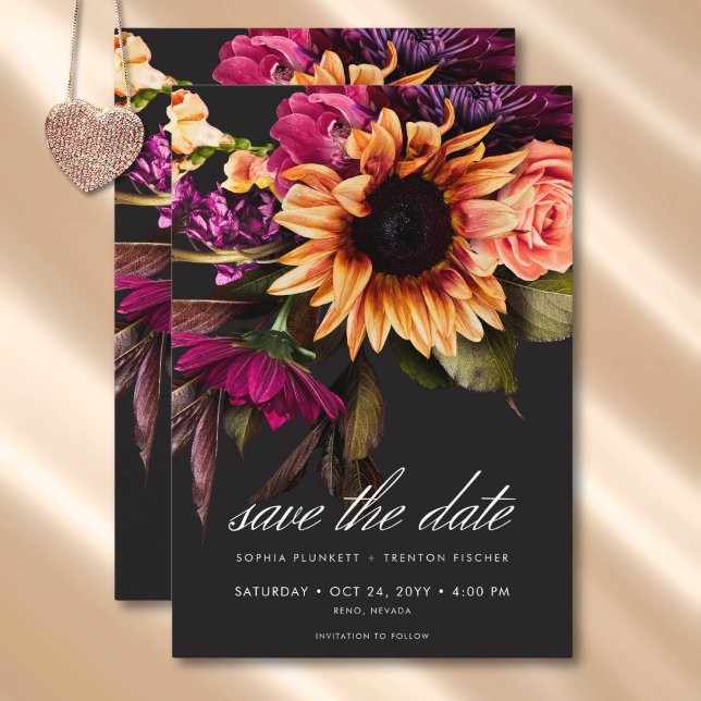 Reserva La Fecha Boda elegante Moody Vibrant Sunset Floral (Elegant Moody Vibrant Sunset Floral Wedding Save The Date)