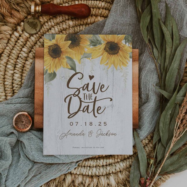 Reserva La Fecha Boda elegante rústica de girasoles (Sunflower save the date cards)