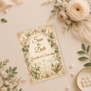 Reserva La Fecha Boda Elegante Vintage con Lirios de Calla