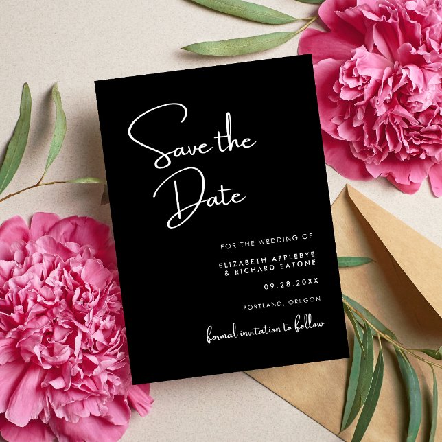 Reserva La Fecha Boda elegante y moderna en blanco y negro (Elegant modern black and white save the date shares your big news with timeless style)