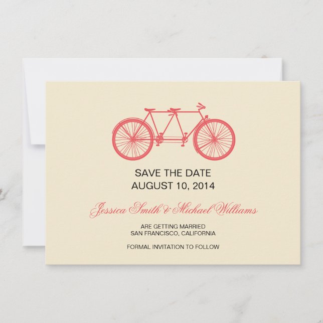 Reserva La Fecha Boda en bicicleta tándem Save The Date Rosa Ecru (Anverso)