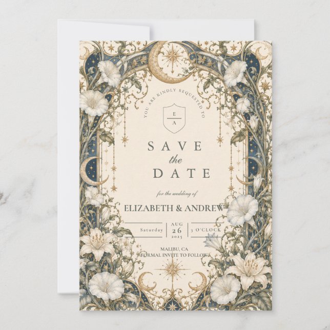 Reserva La Fecha Boda en el jardín celestial romántico (Anverso)