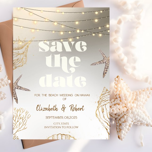 Reserva La Fecha Boda en la playa Cool Seashells, Luces Save The Da (Subido por el creador)