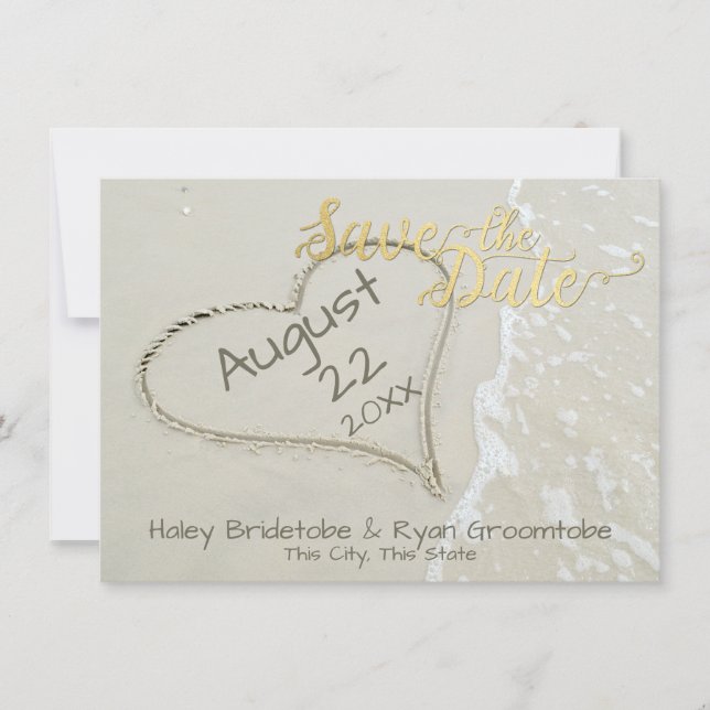 Reserva La Fecha Boda en la playa Corazón en la arena (Anverso)