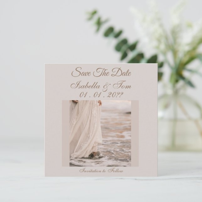 Reserva La Fecha Boda en la Playa Costera, Suave Neutral, Guarda la (Anverso de pie)