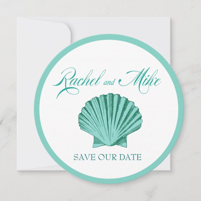 Reserva La Fecha Boda en la playa de Scallop Seashell | Turquesa (Anverso)