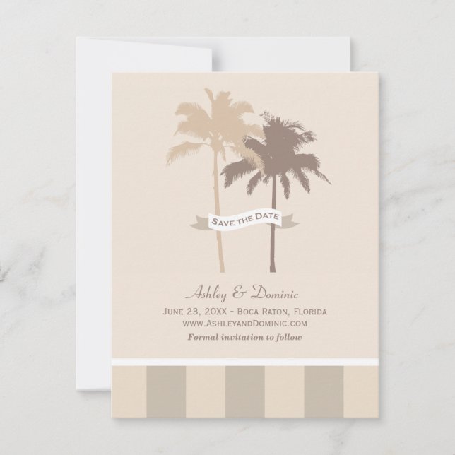 Reserva La Fecha Boda en Playa Neutral Beige Palm Trees (Anverso)