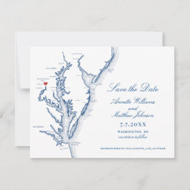 Reserva La Fecha Boda en Washington DC Mapa Elegante de Azul Marino
