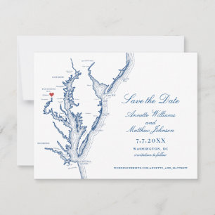 Reserva La Fecha Boda en Washington DC Mapa Elegante de Azul Marino