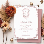 Reserva La Fecha Boda Escudo de cosecha Rubor Pink Monogram<br><div class="desc">Rosa | Polvoriento Rosa Monograma Escudo Vintage Floral Boda Guardar la tarjeta de fecha. Celebra tu día especial con este elegante y hermoso diseño de invitación a la boda para embellecer tu ocasión especial. Todos los textos están preorganizados para que puedas personalizarlos fácil y rápidamente con tus propios detalles.</div>