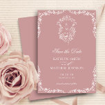 Reserva La Fecha Boda Escudo de cosecha Rubor Pink Monogram<br><div class="desc">Rosa | Polvoriento Rosa Monograma Escudo Vintage Floral Boda Guardar la tarjeta de fecha. Celebra tu día especial con este elegante y hermoso diseño de invitación a la boda para embellecer tu ocasión especial. Todos los textos están preorganizados para que puedas personalizarlos fácil y rápidamente con tus propios detalles.</div>