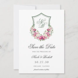 Reserva La Fecha Boda Escudo Floral Rosa