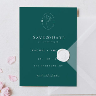 Reserva La Fecha Boda Esmeralda de Monograma Floral Elegante