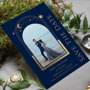 Reserva La Fecha Boda espacial Mystic Lavender Pink Sun Moon Star