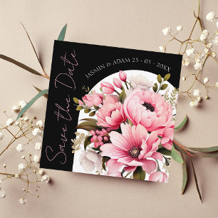 Reserva La Fecha Boda estético floral negro arca rosada oscuro