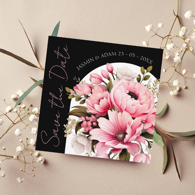 Reserva La Fecha Boda estético floral negro arca rosada oscuro (Subido por el creador)