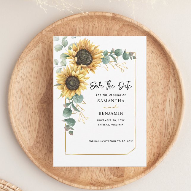 Reserva La Fecha Boda Eucalyptus del girasol (Sunflower Eucalyptus Watercolor Wedding Save the Date Notecard)