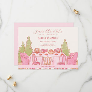 Reserva La Fecha Boda femenina pastel rosa de té de fiesta