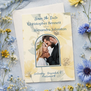 Reserva La Fecha Boda floral acuarela de agua suave amarillo pálido