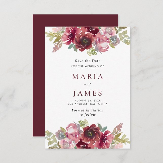 Reserva La Fecha Boda floral acuarela de verano (Anverso / Reverso)