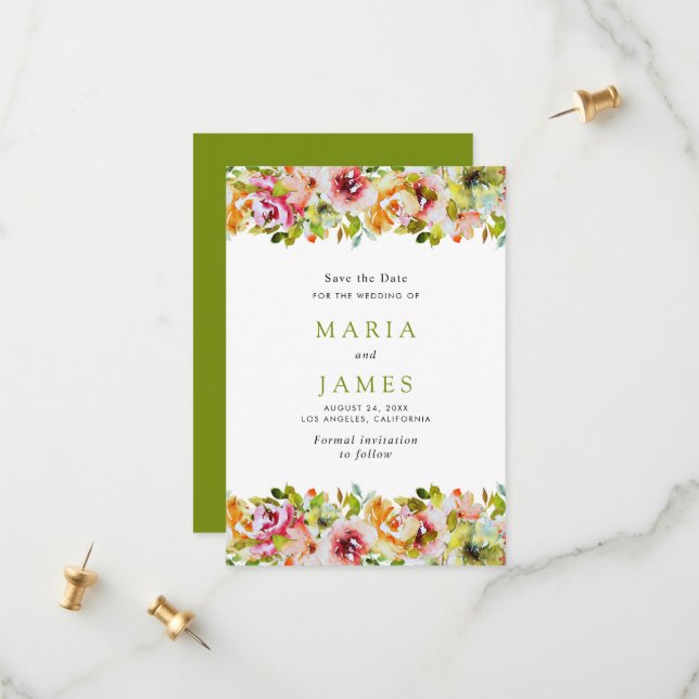 Reserva La Fecha Boda floral acuarela del jardín de verano (Anverso/Reverso In Situ)