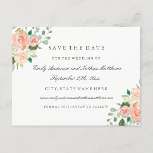 Reserva La Fecha Boda floral acuarela melocotón Save The Date