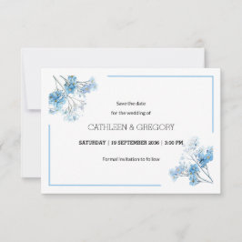 Reserva La Fecha Boda floral acuarela natural azul claro
