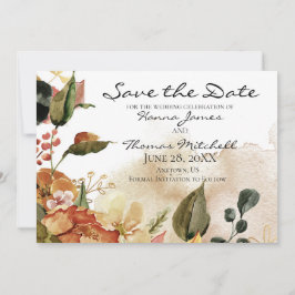 Reserva La Fecha Boda Floral Acuarela Otoño Horizontal