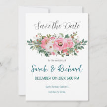 Boda floral acuarela romántica de primavera rosa