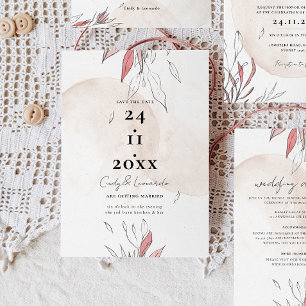 Reserva La Fecha Boda Floral Acuarela Rústica Terrosa