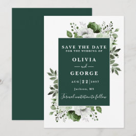 Reserva La Fecha Boda floral acuarela verde esmeralda moderna