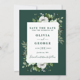 Reserva La Fecha Boda floral acuarela verde esmeralda moderna