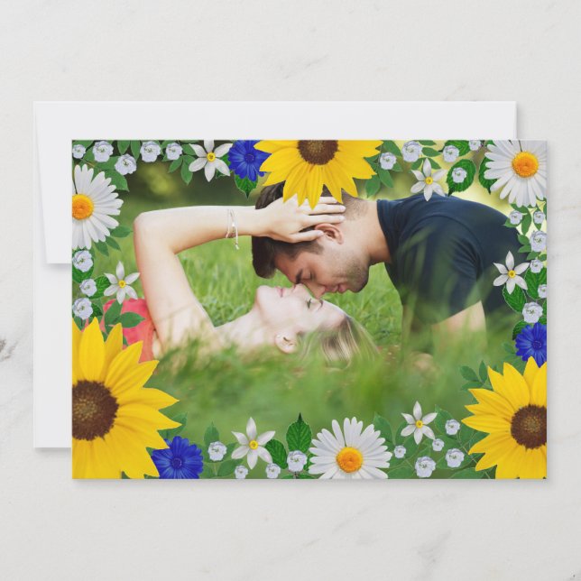 Reserva La Fecha Boda floral azul cielo de verano (Anverso)