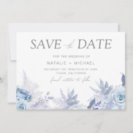 Reserva La Fecha Boda Floral Azul Cielo Polvoriento