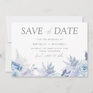 Reserva La Fecha Boda Floral Azul Cielo Polvoriento